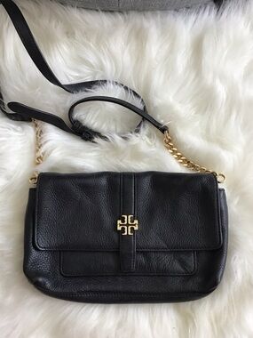 Tory Burch Black Leather Crossbody with Gold Chain Accent